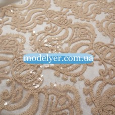 Ткань Сетка с пайетками корона (бежевый)